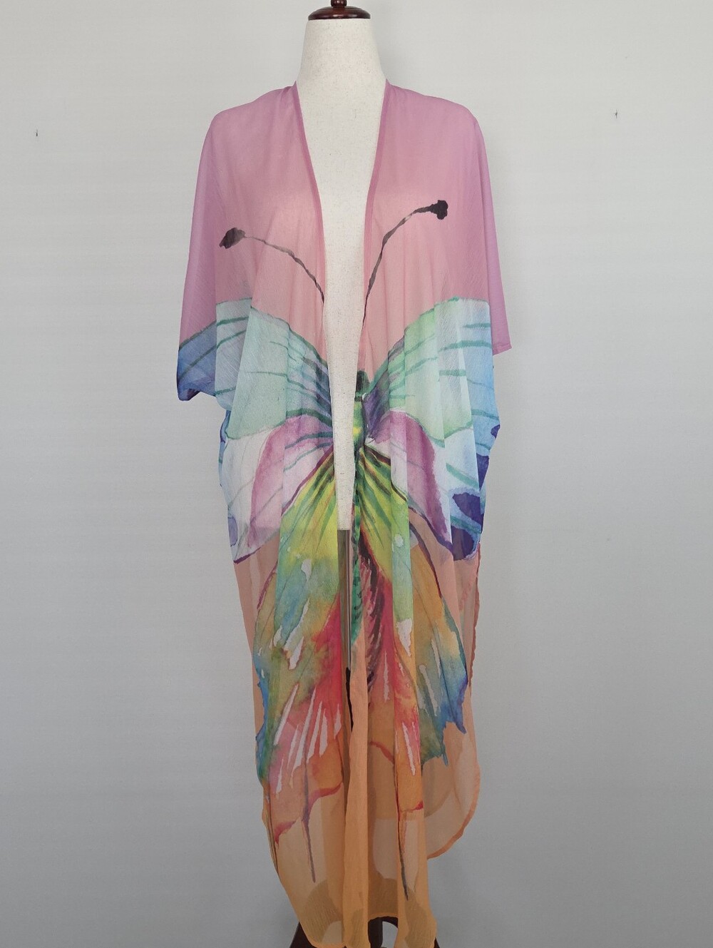 America & Beyond Rainbow Butterfly Chiffon Cover Up-Size Small